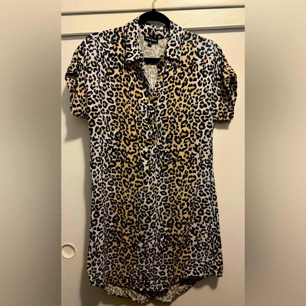 Style envy cheetah/leopard shirt dress with collar